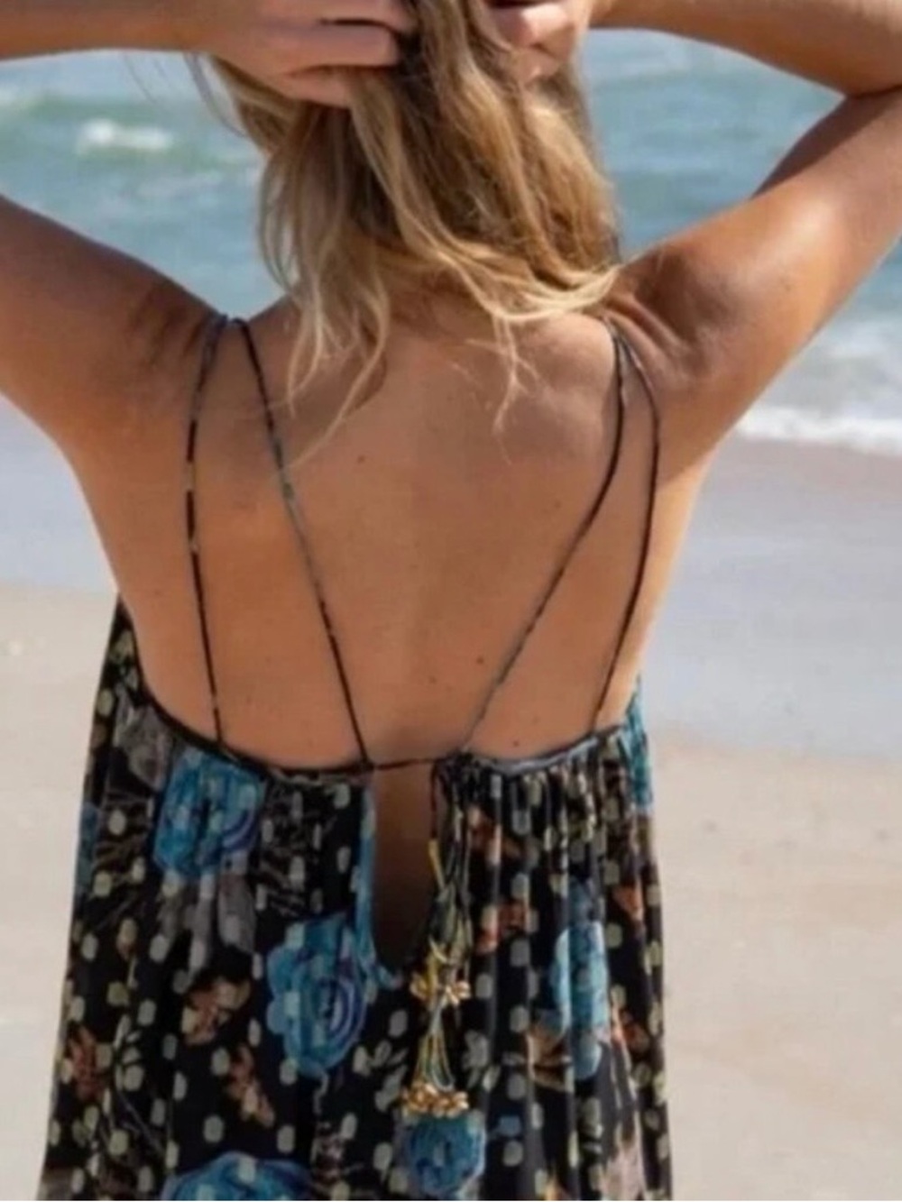 NWT - NATURAL LIFE Black Maxi Dress with Blue Floral Print - Picture 3 of 7